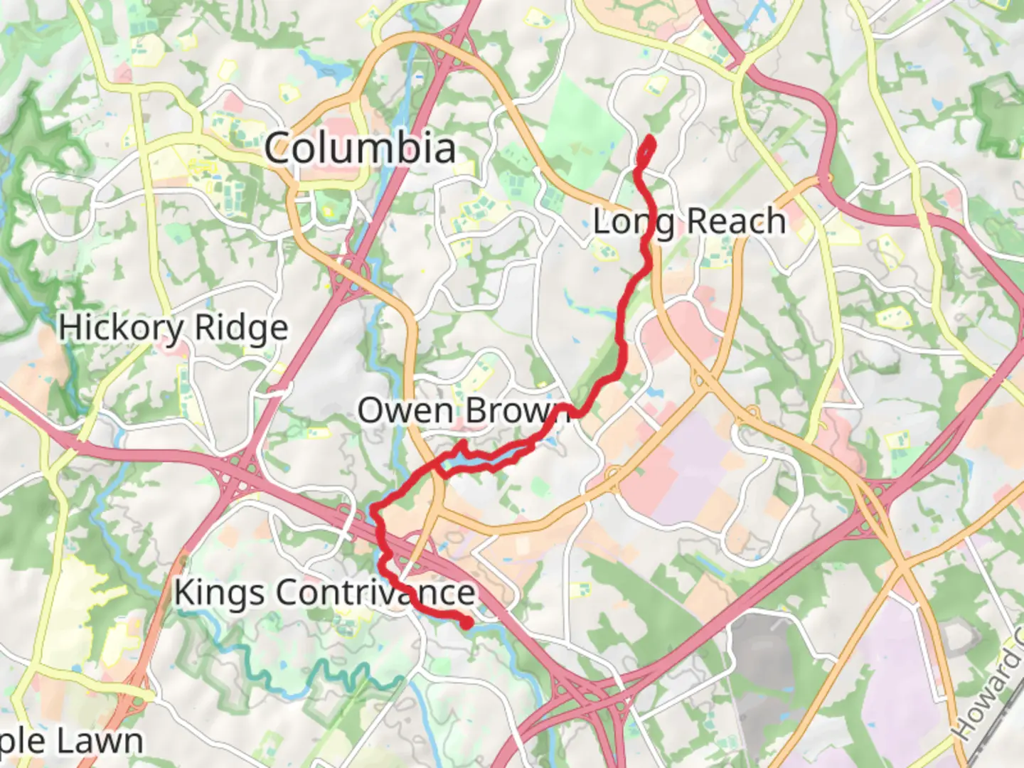 An image depicting the trail Patuxent Branch Trail and Lake Elkhorn Trail and its surrounding area.