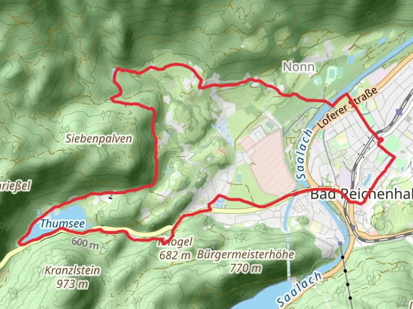 An image depicting the trail Bad Reichenhall and Thumsee Loop and its surrounding area.