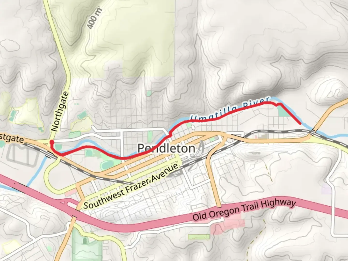 An image depicting the trail Pendleton and Umatilla River Parkway and its surrounding area.