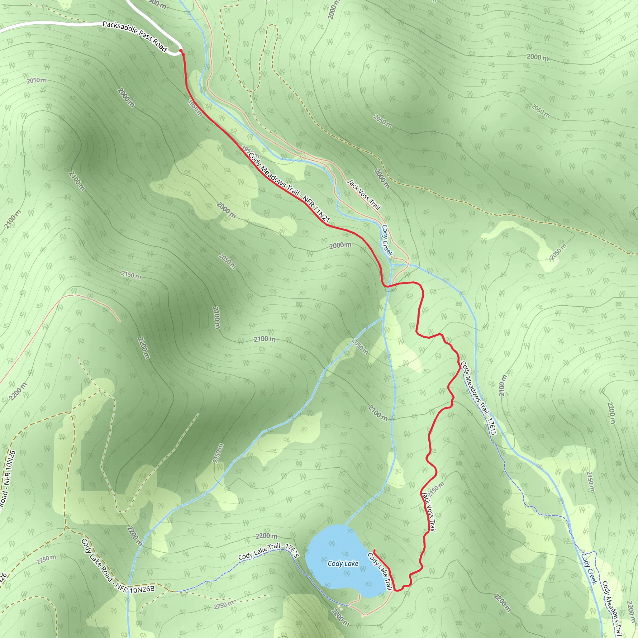 Cody Lake via Cody Meadows Trail mobile static map