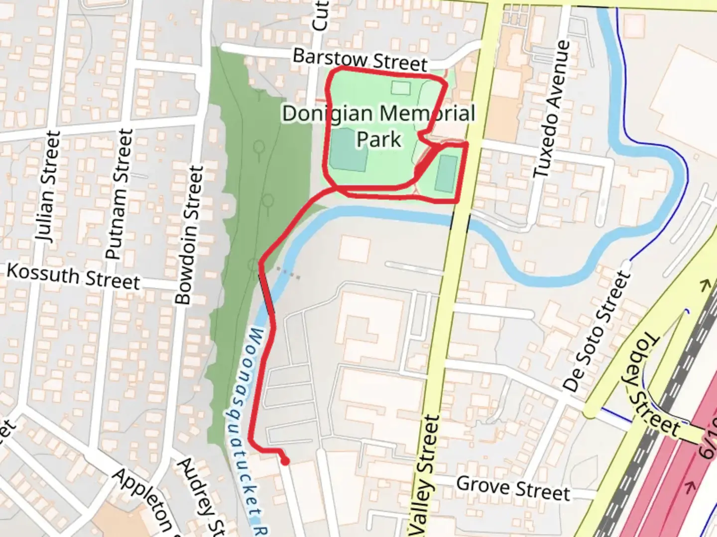An image depicting the trail Donigian Memorial Park Loop and its surrounding area.