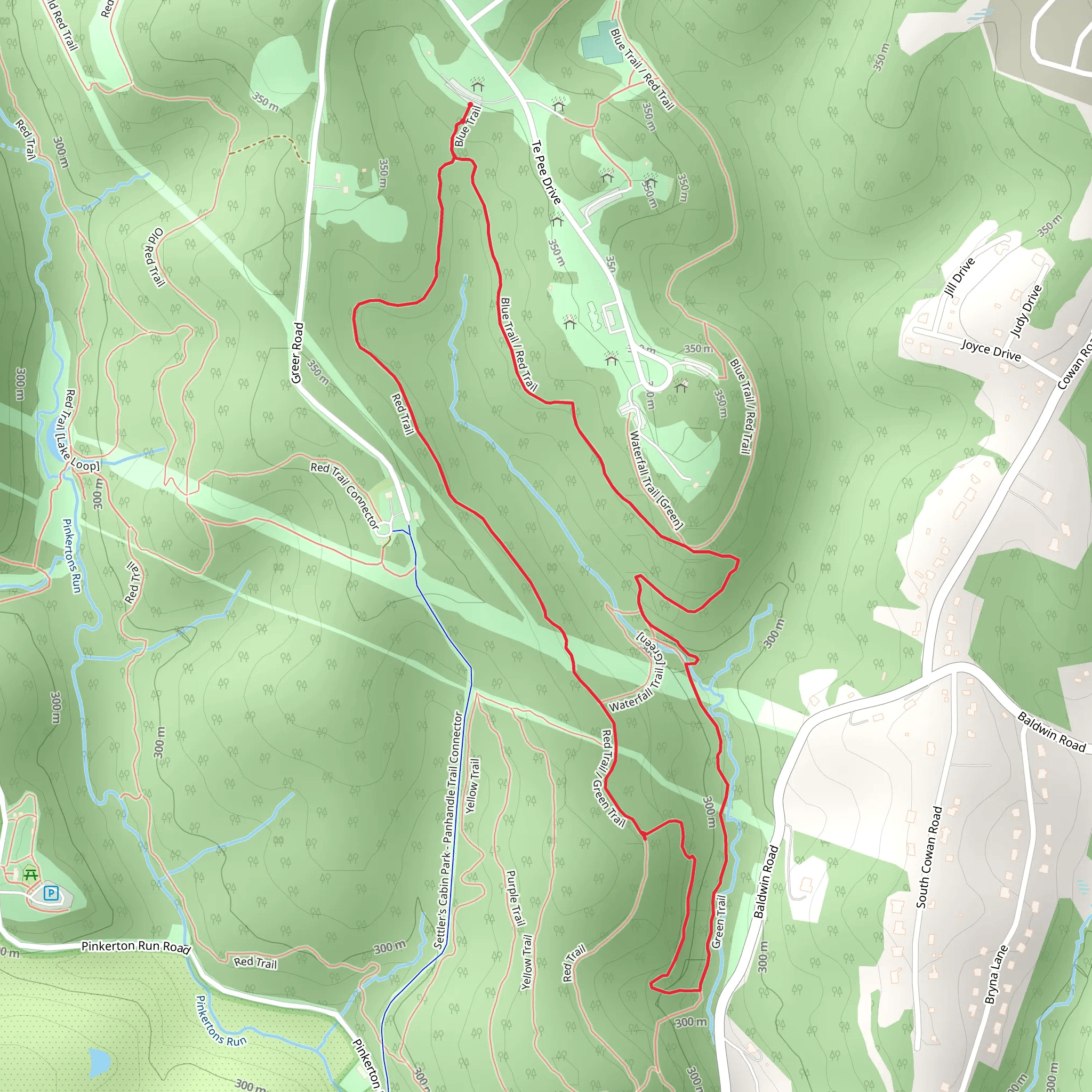 Waterfall Trail - Green - Blue and Red Trail Loop mobile static map