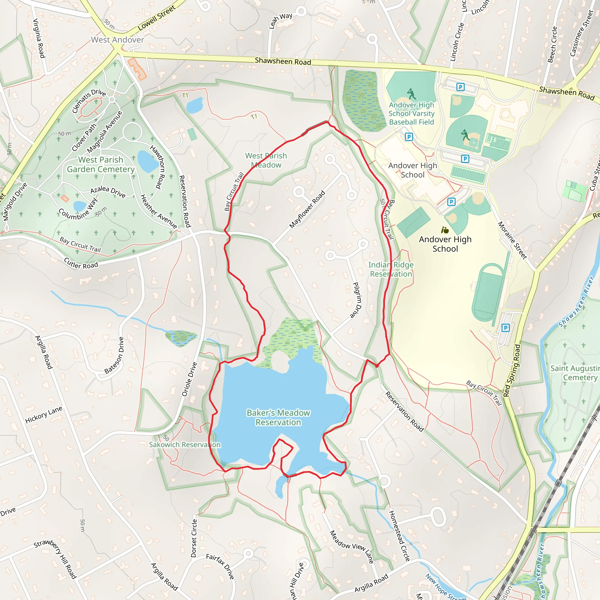 Baker's Meadow Pond Loop mobile static map