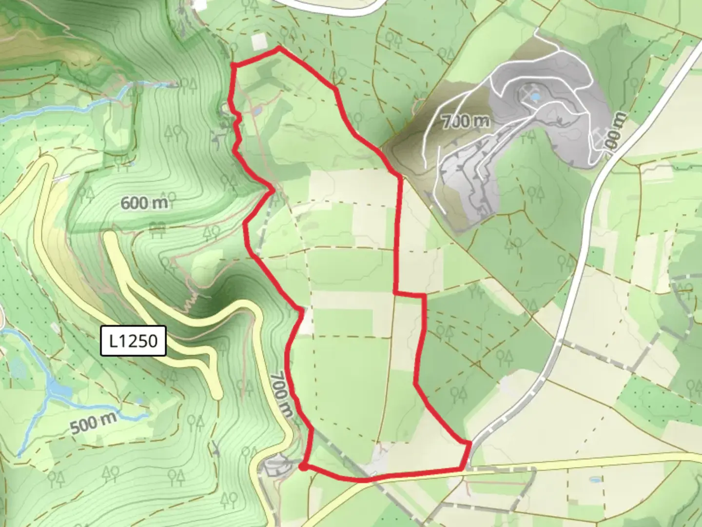 An image depicting the trail Hochholz, Bamberg Hohle and Bauerloch Loop and its surrounding area.