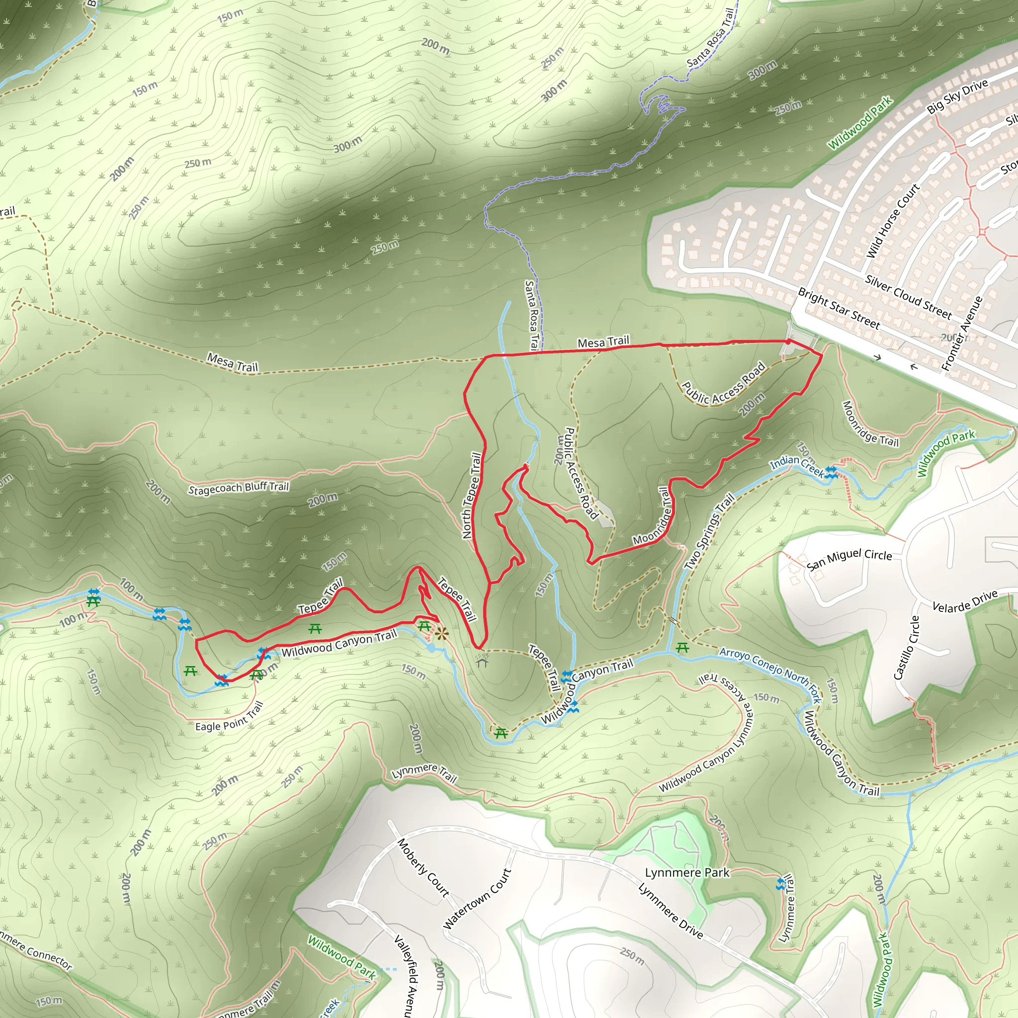 Paradise Falls via Moonridge - Mesa Loop Trail mobile static map