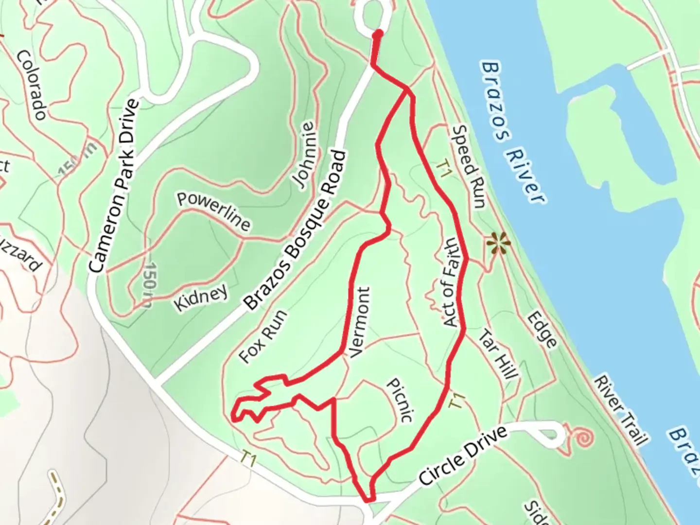 An image depicting the trail Rio Perdido and Acts of Faith Loop and its surrounding area.