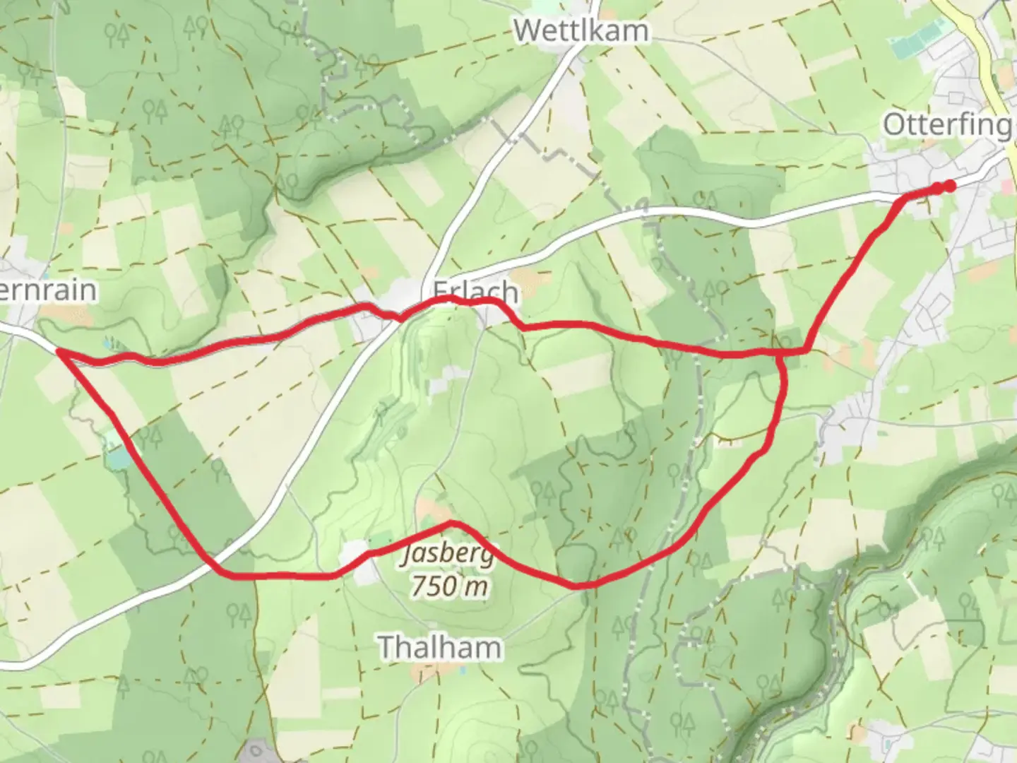 An image depicting the trail Jasberg via Thalhamer Weg and its surrounding area.