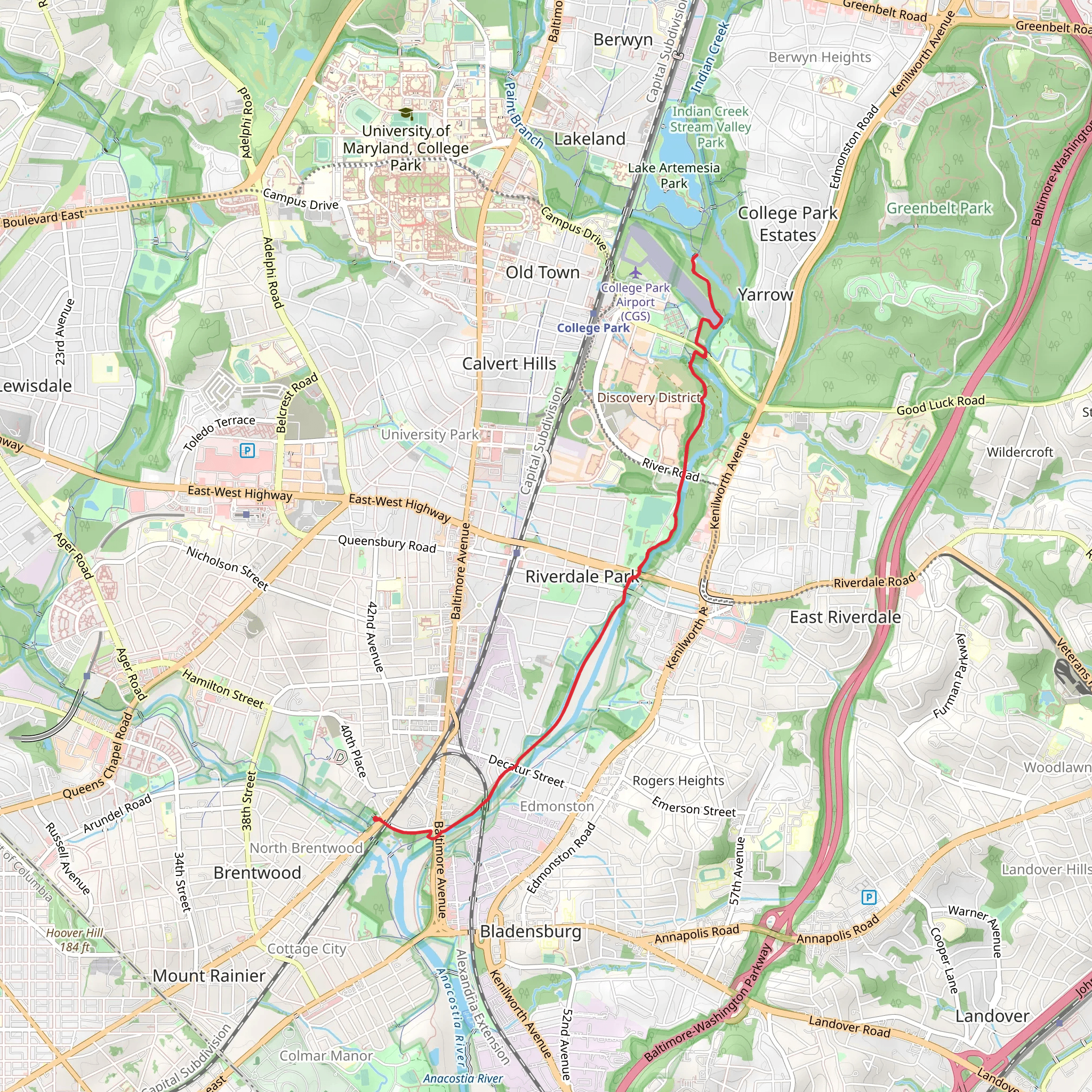 Melrose Park,Riverside Drive Park and Paint branch Parkway Park mobile static map