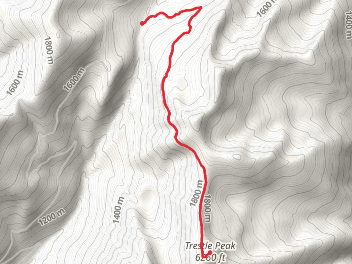 An image depicting the trail Trestle Peak Out and Back and its surrounding area.
