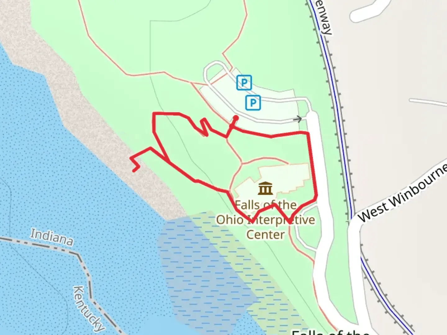 An image depicting the trail The Falls of the Ohio Foundation Loop and its surrounding area.