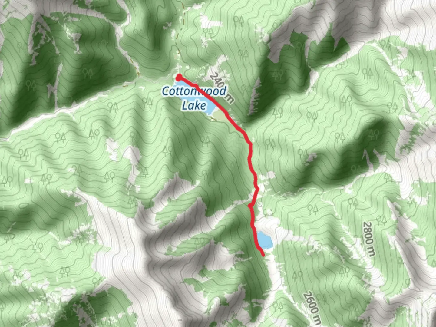 An image depicting the trail Slide Laje and Cottonwood Lake and its surrounding area.