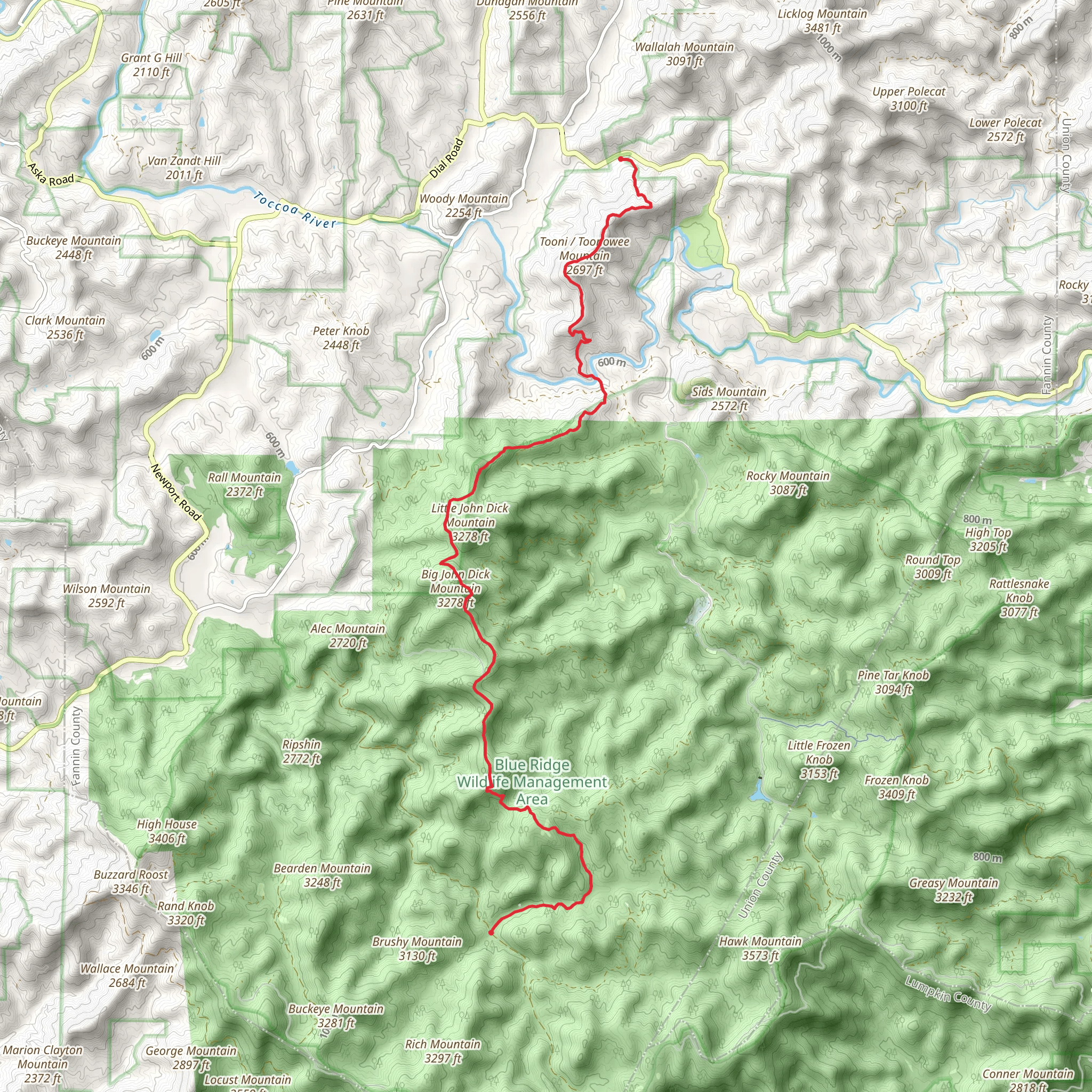 Big John Dick Mountain and Tooni Mountain via Benton Mackaye Trail mobile static map