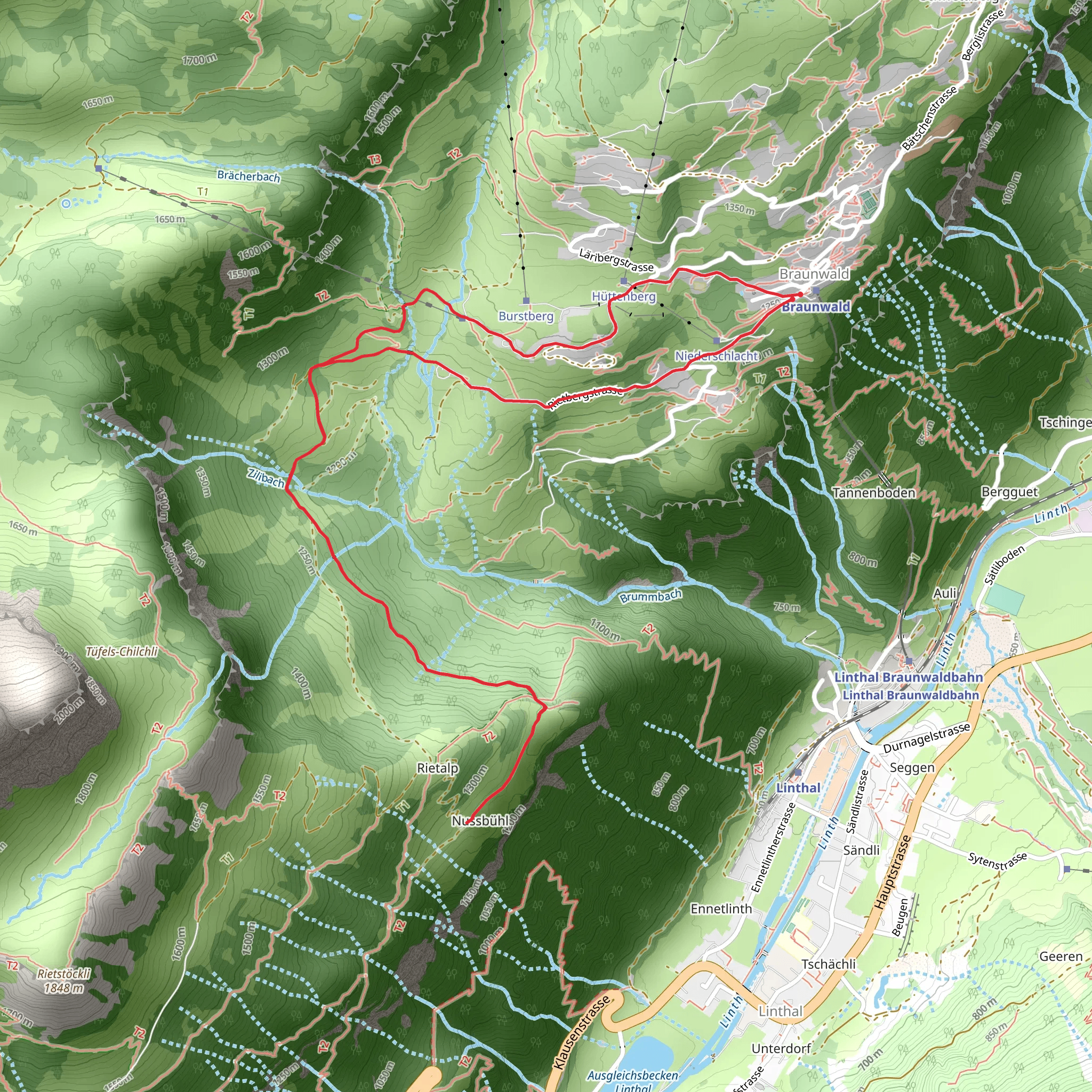 Braunwald - Nussbüel Trail mobile static map