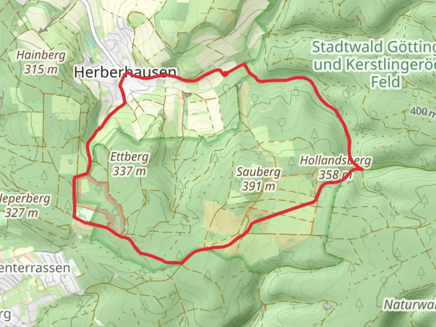 An image depicting the trail Borheckstrasse and Hollandsgrundstrasse and its surrounding area.