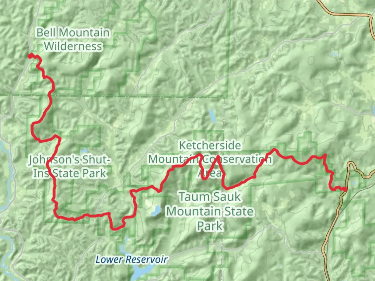 An image depicting the trail Taum Sauk Mountain - Ozark Trail - Taum Sauk Section and its surrounding area.