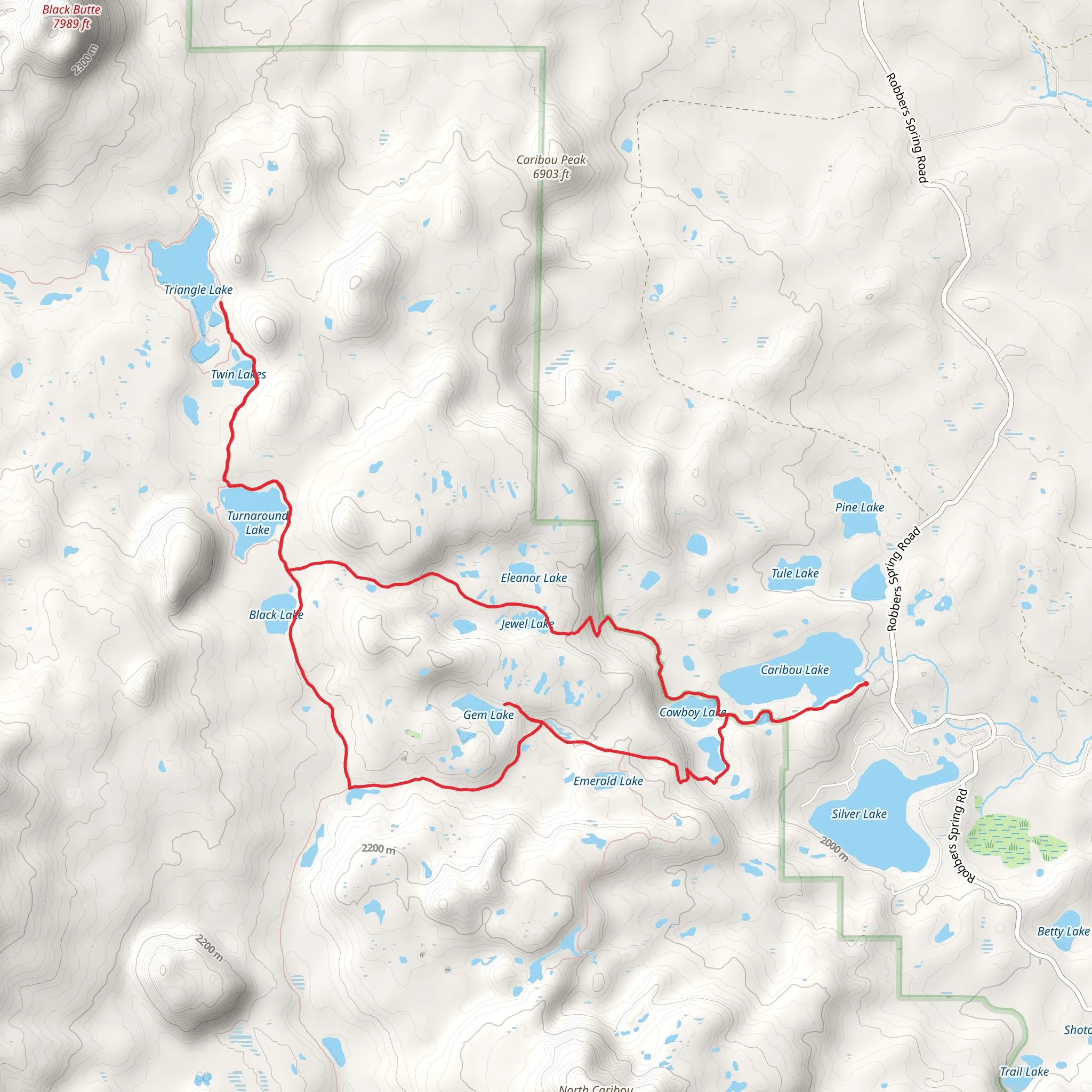 Caribou Lake, Triangle Lake and Turnaround Lake Loop Trail mobile static map