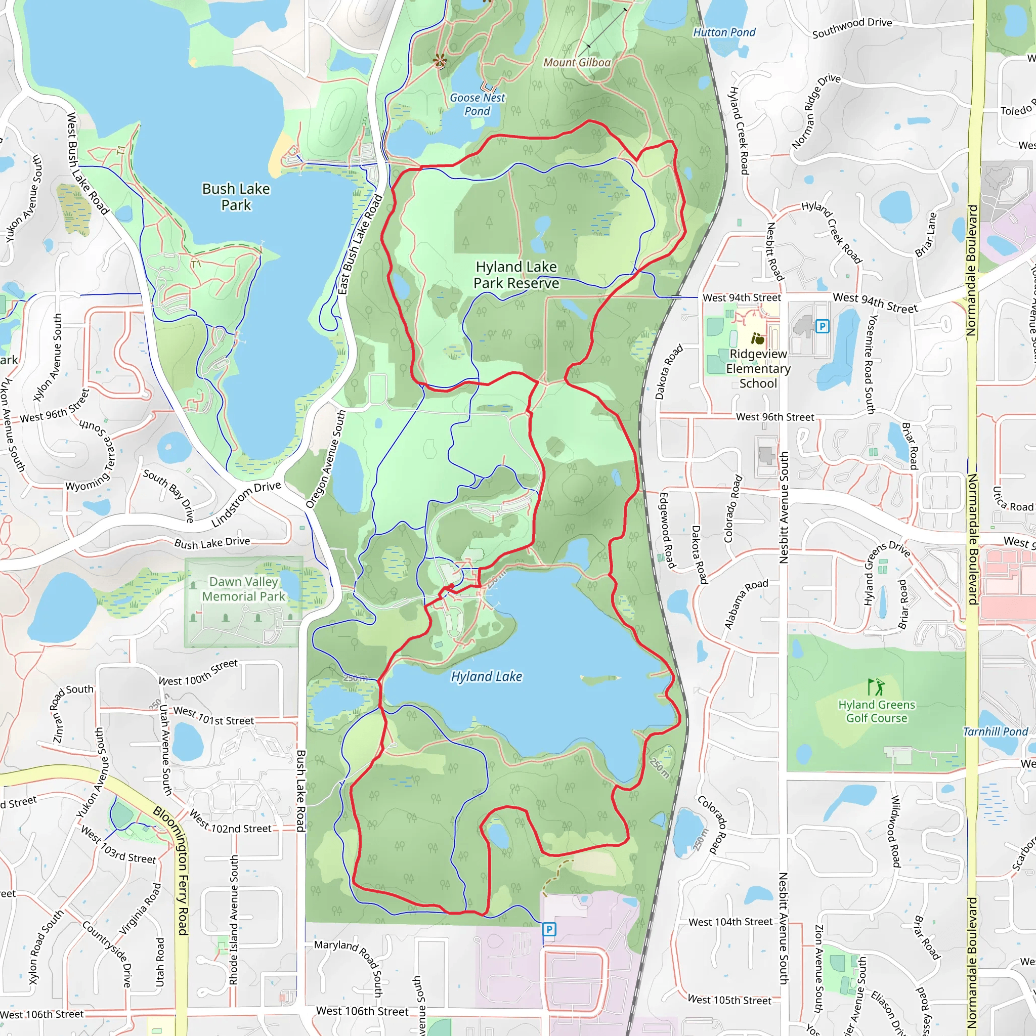 Hyland Lake Park Reserve and Hyland Lake Loop mobile static map