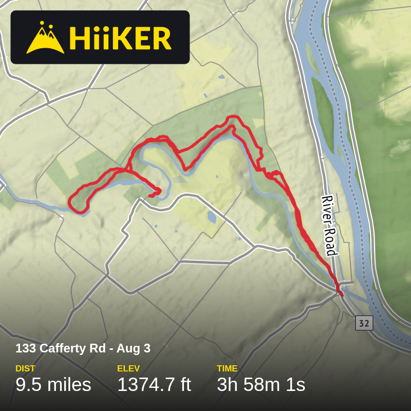 A map preview of the recording 133 Cafferty Rd - Aug 3.
