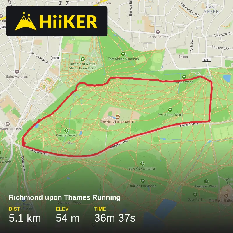 A map preview of the recording Richmond upon Thames Running.
