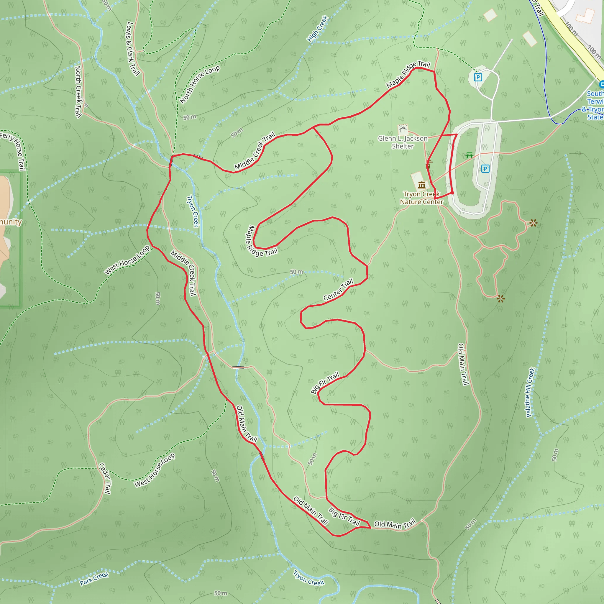 Maple Ridge - Big Fir - Old Main - Middle Creek Loop Trail mobile static map