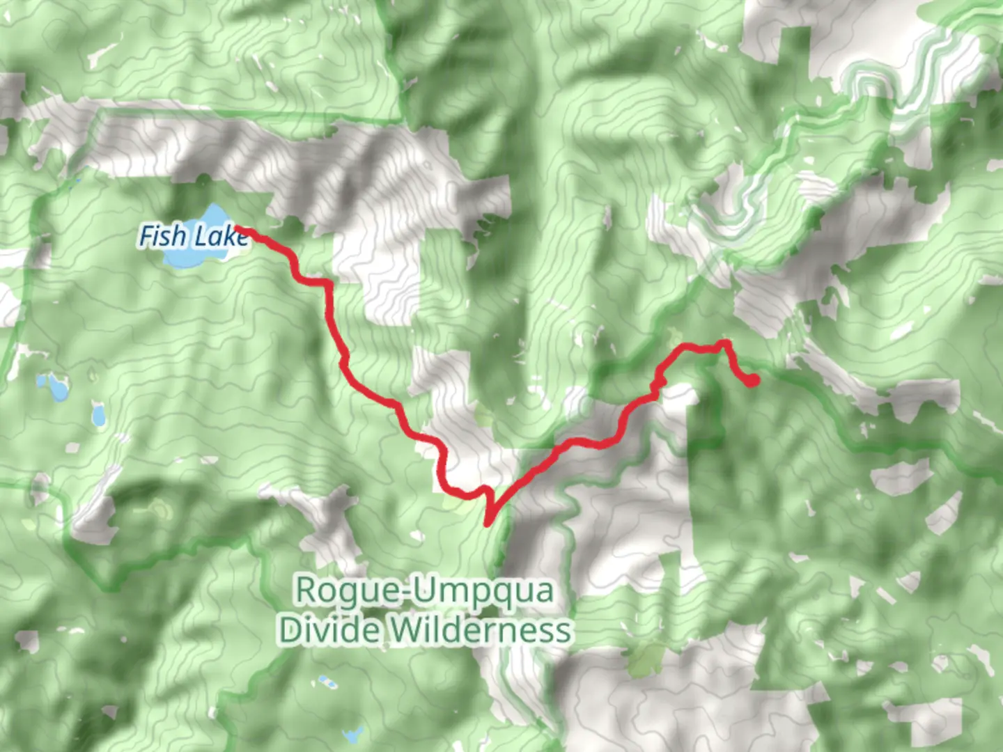 An image depicting the trail Fish Lake Trail from Forest Trail and its surrounding area.