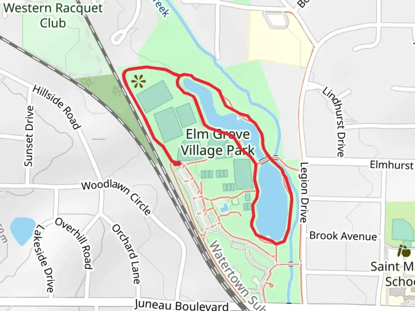 An image depicting the trail Elm Grove Village Park Loop and its surrounding area.