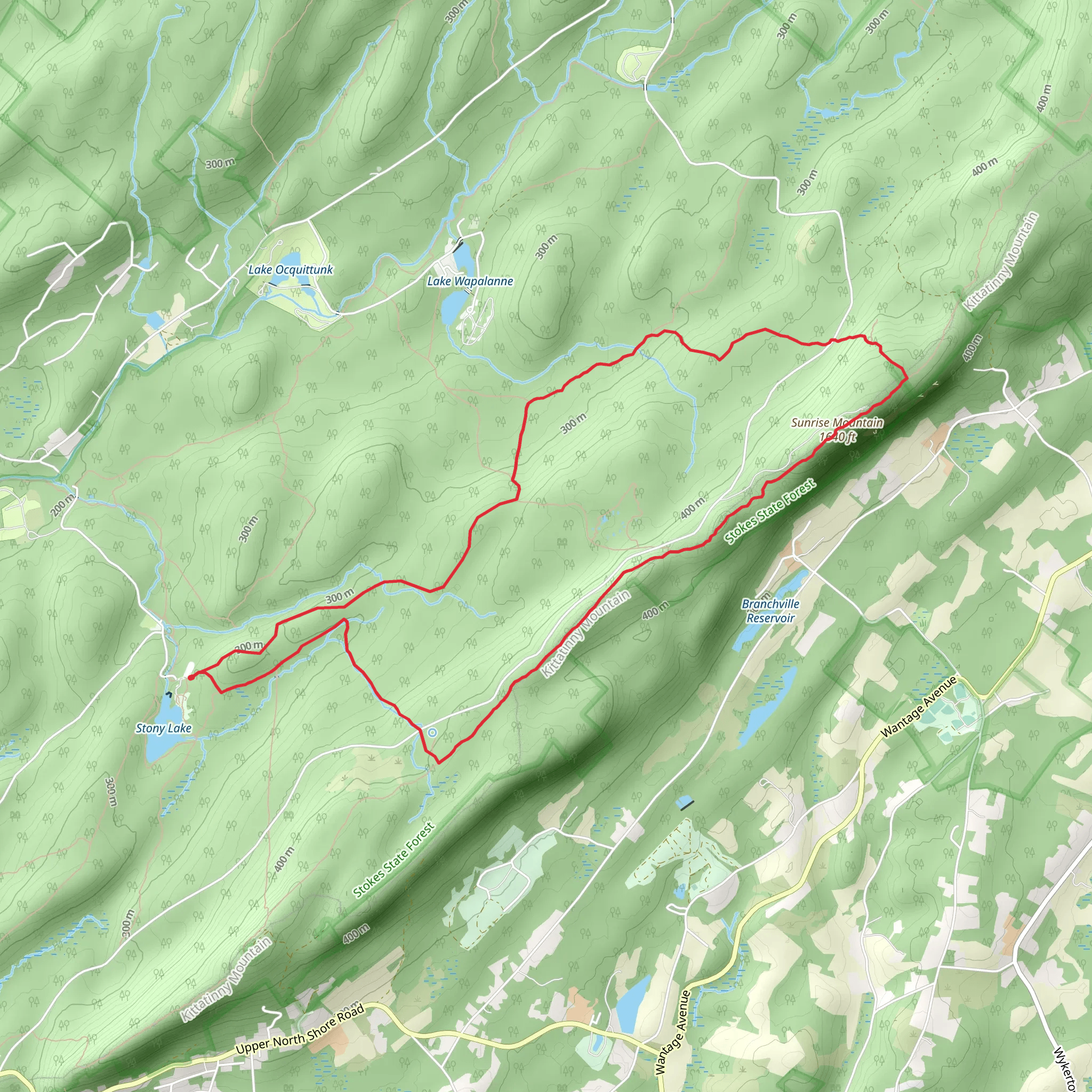 Sunrise Mountain via Stony Brook Trail and Blue Mountain Trail mobile static map