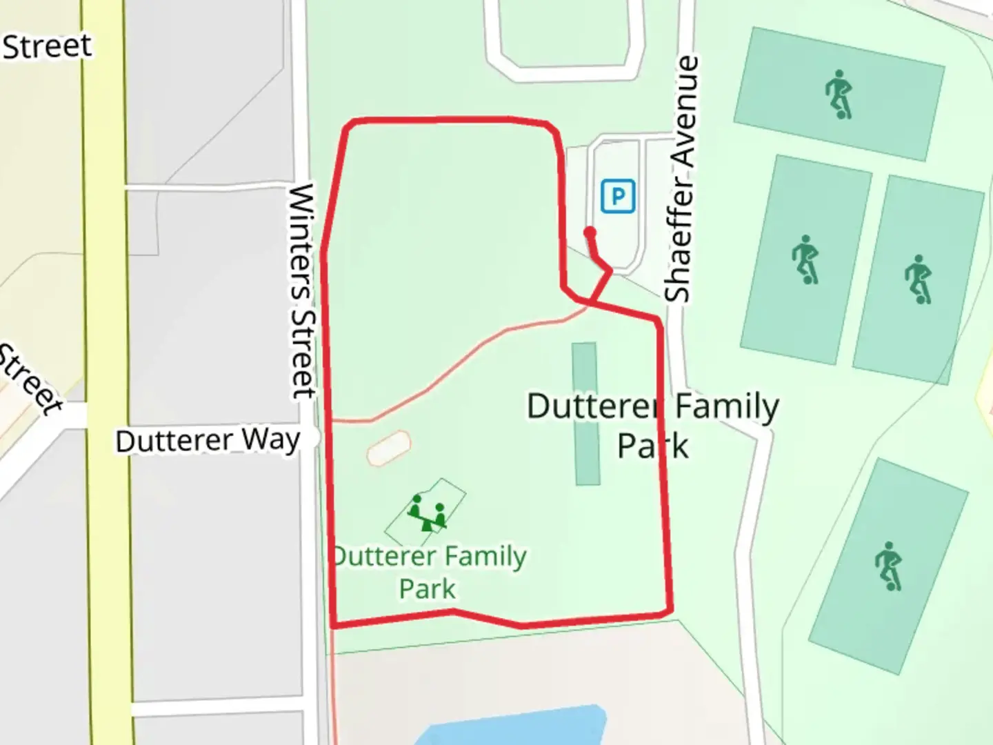 An image depicting the trail Dutterer Family Park Loop and its surrounding area.
