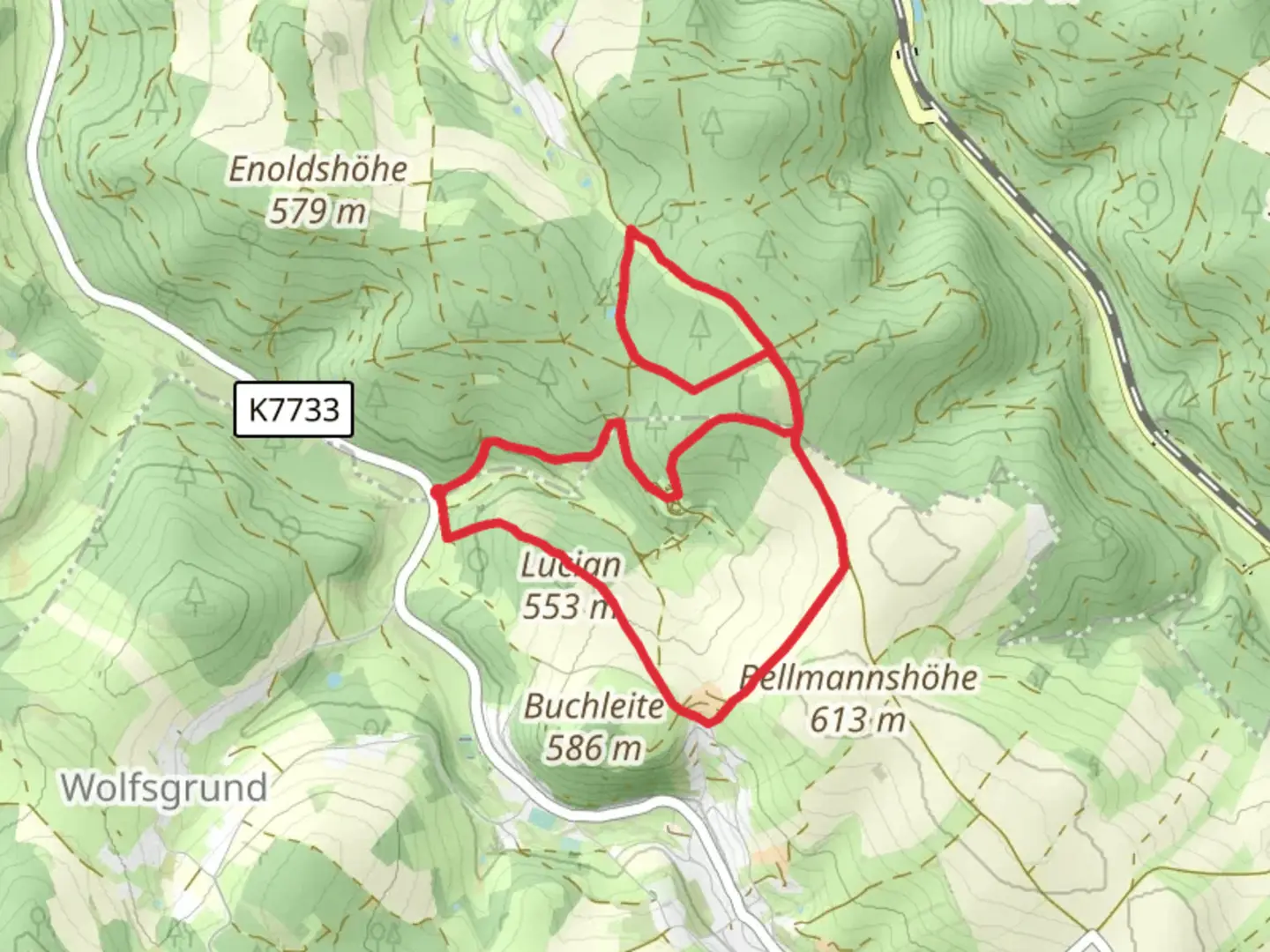 An image depicting the trail Mordstein Loop via Mulda Clausnitz and its surrounding area.