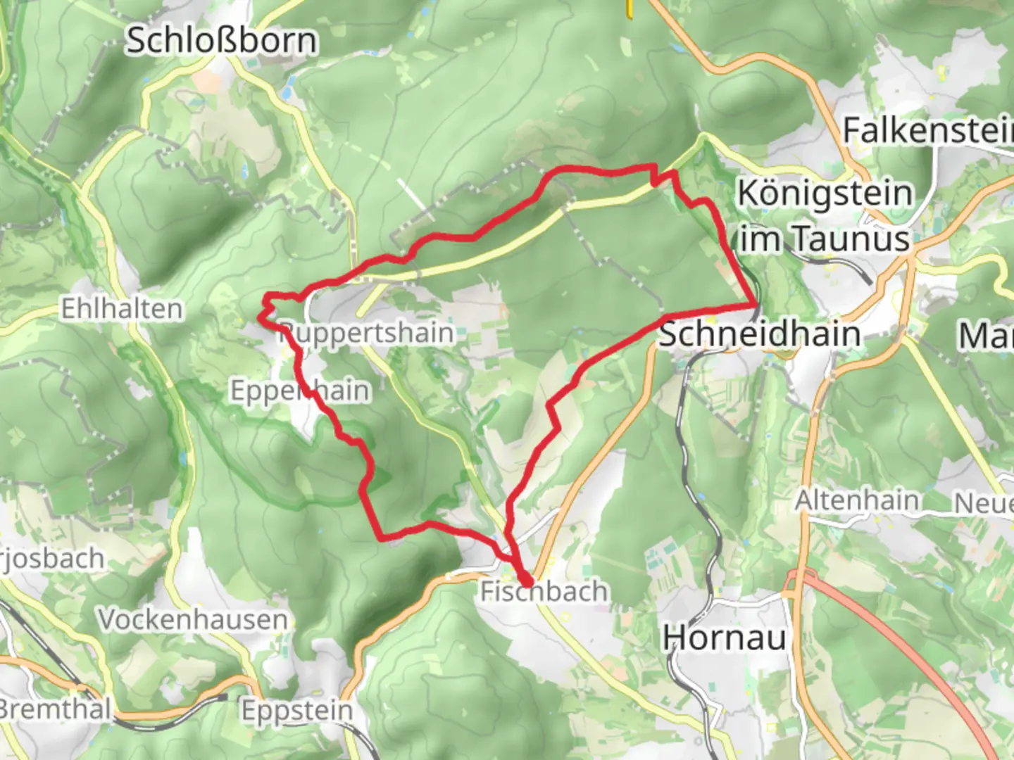 An image depicting the trail Krebsbachtal bei Ruppertshain and Atzelberg Loop and its surrounding area.