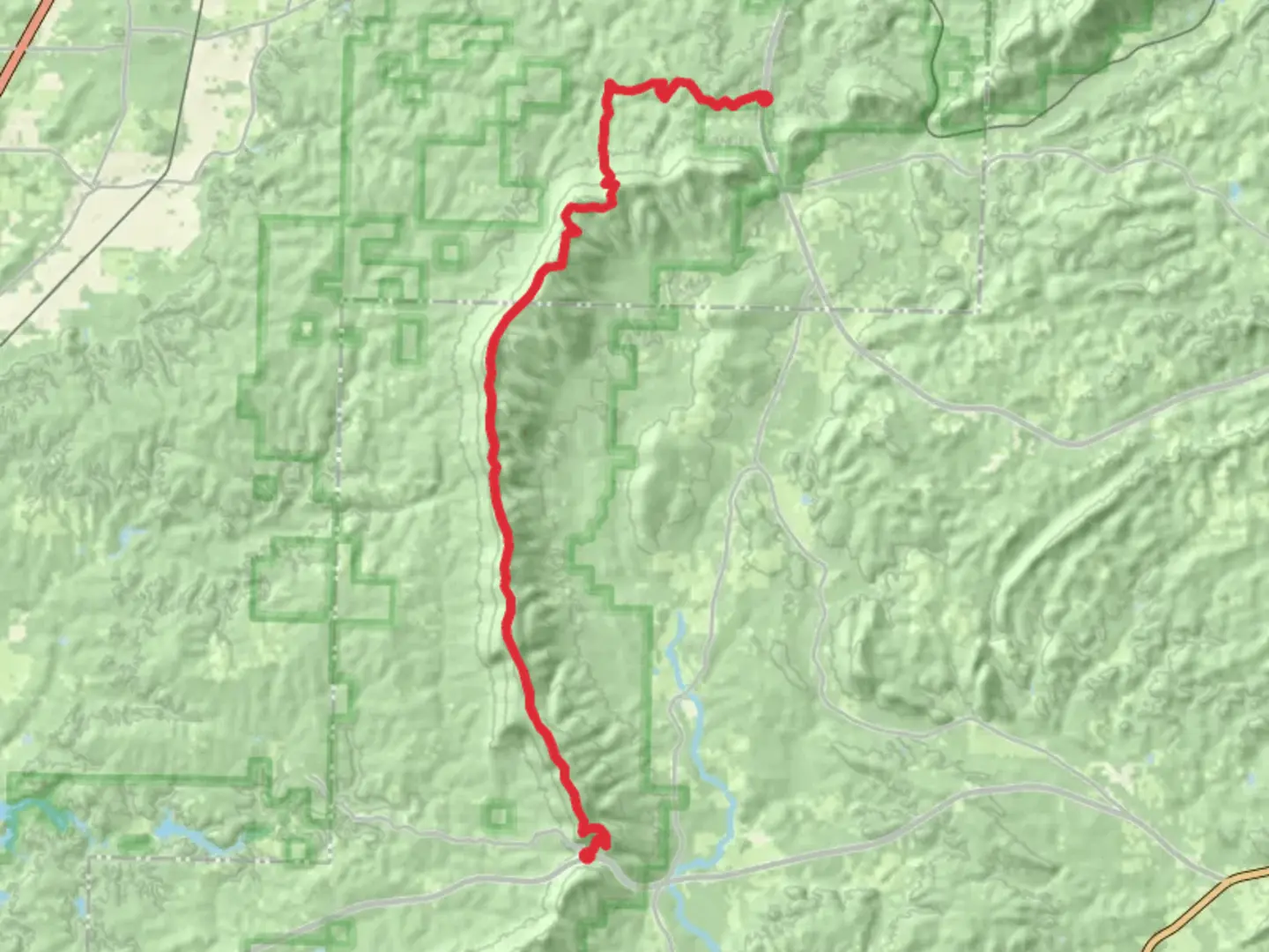 An image depicting the trail Horn Mountain via Pinhoti Trail and its surrounding area.