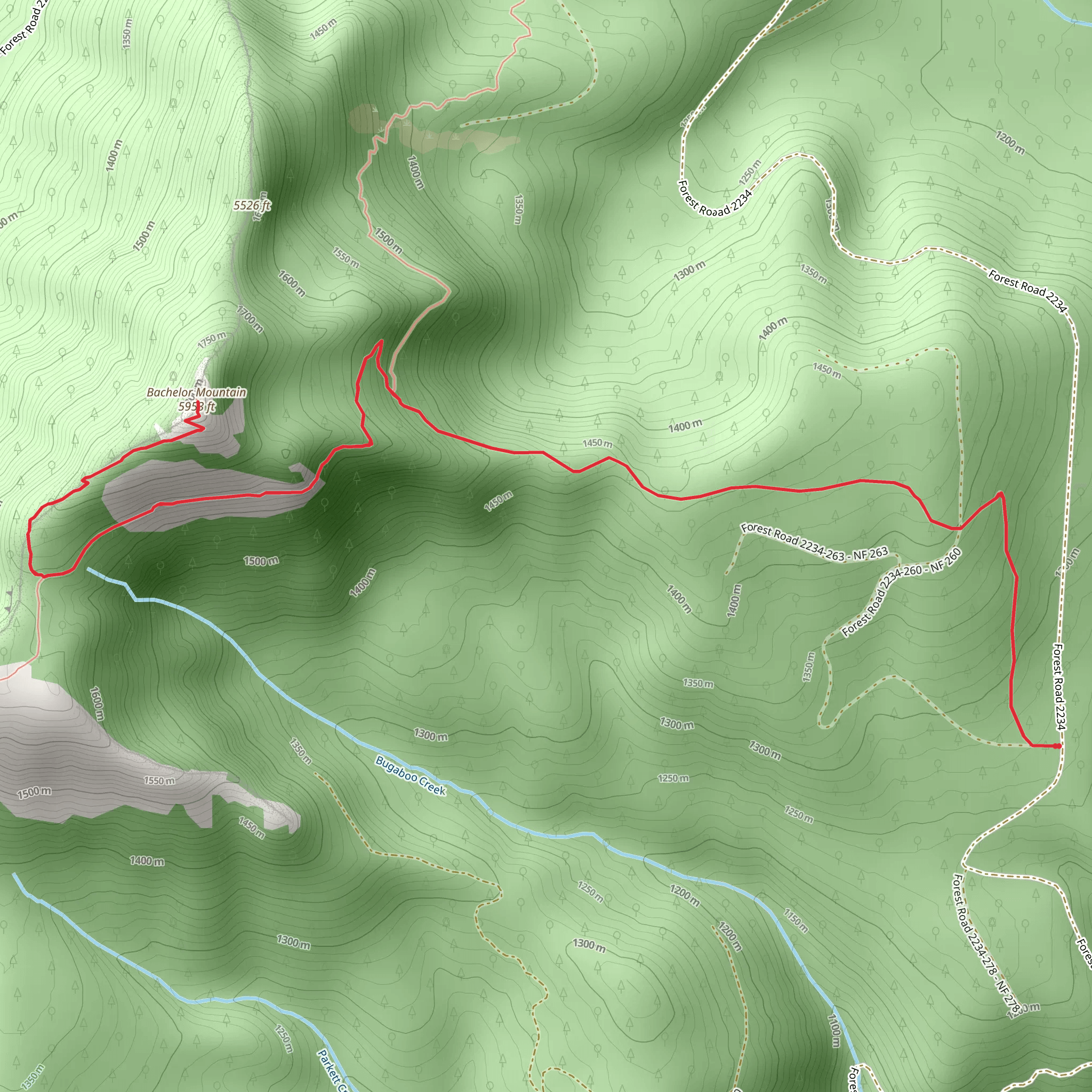 Bachelor Mountain via Bugaboo Ridge Trail mobile static map