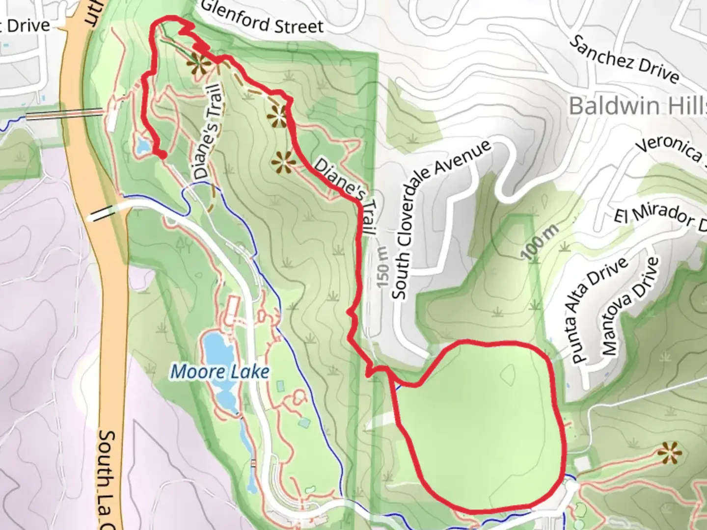 An image depicting the trail Park to Playa Trail and its surrounding area.
