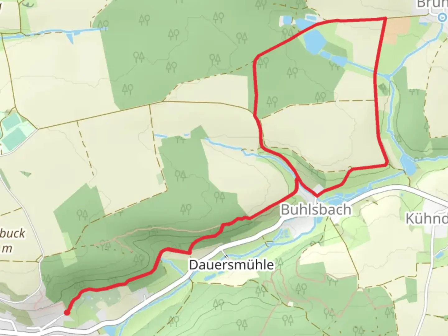 An image depicting the trail Buhlsbach Loop and its surrounding area.