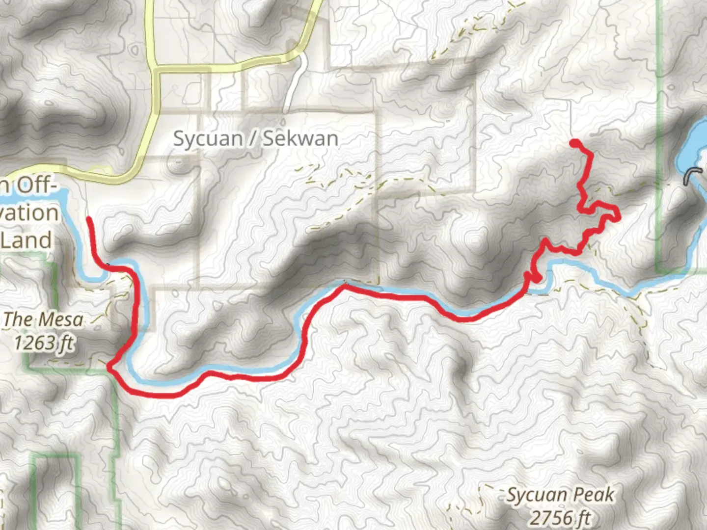 An image depicting the trail Sweetwater River via Sloane Canyon Road and its surrounding area.