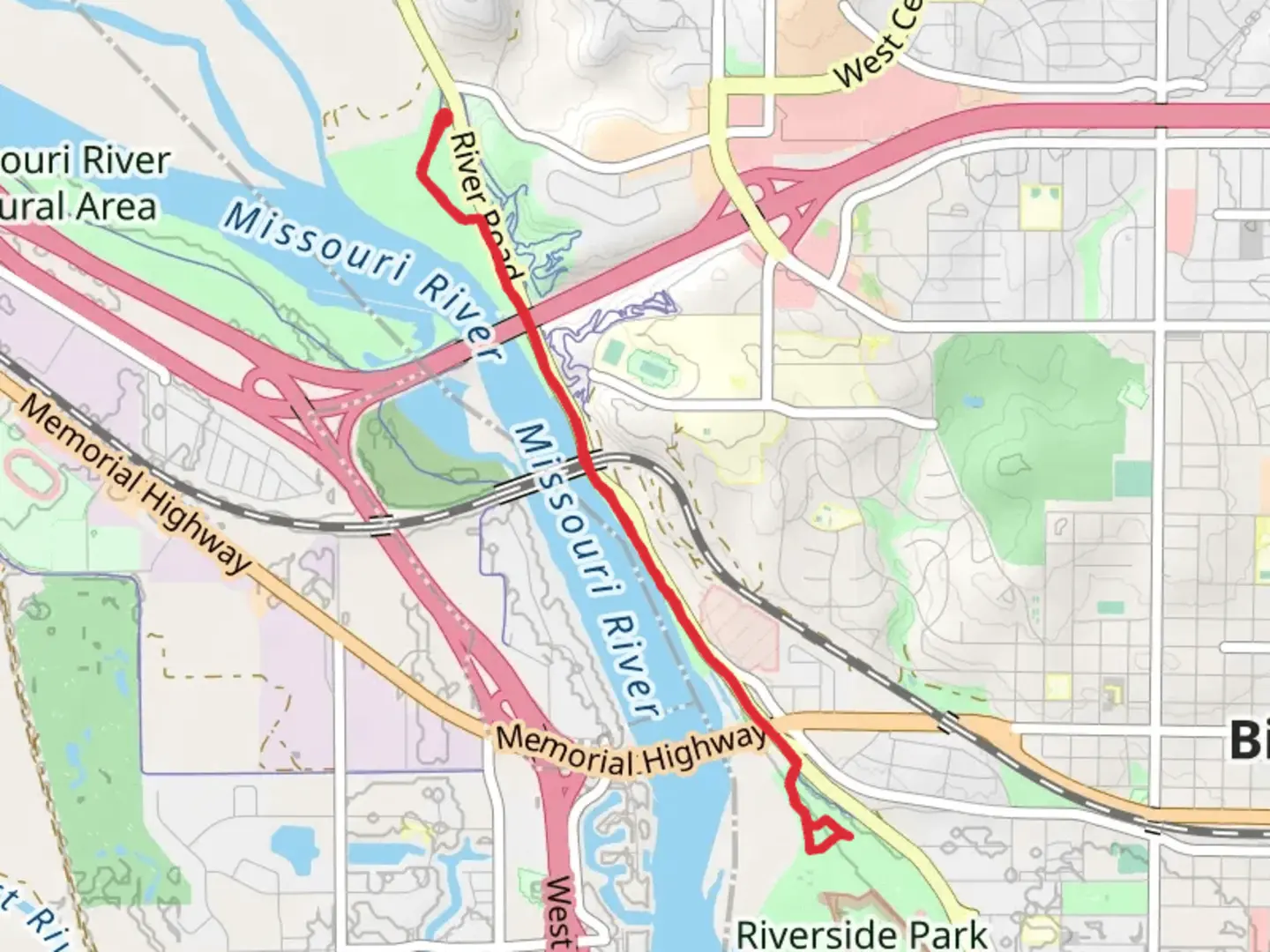 An image depicting the trail Walk along Missouri River from Pioneer Park and its surrounding area.