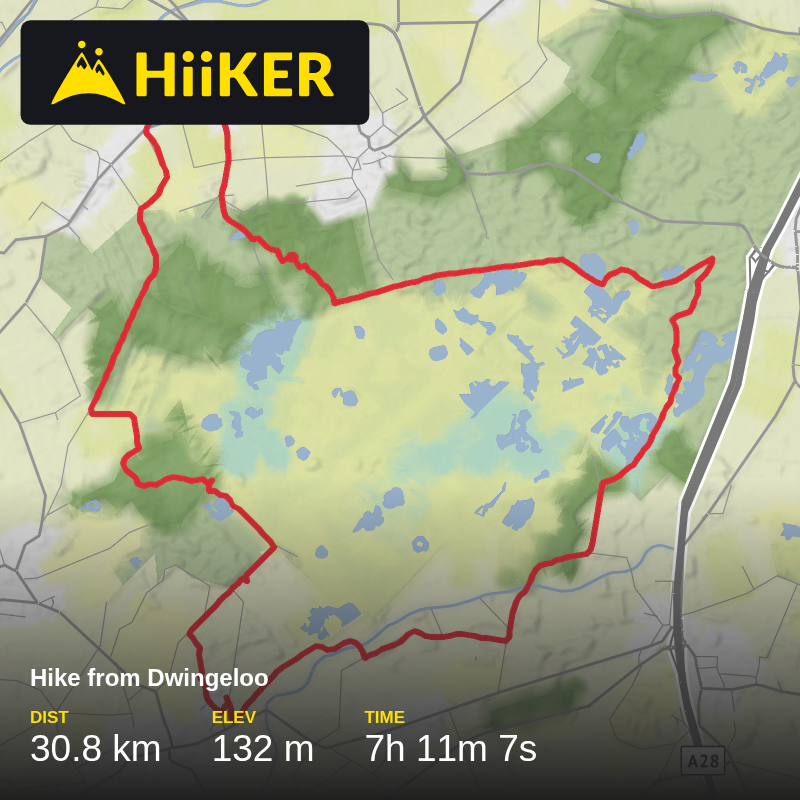 A map preview of the recording Hike from Dwingeloo.