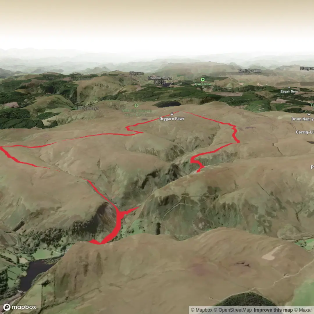 An image depicting the trail Drygarn Fawr Loop and its surrounding area.