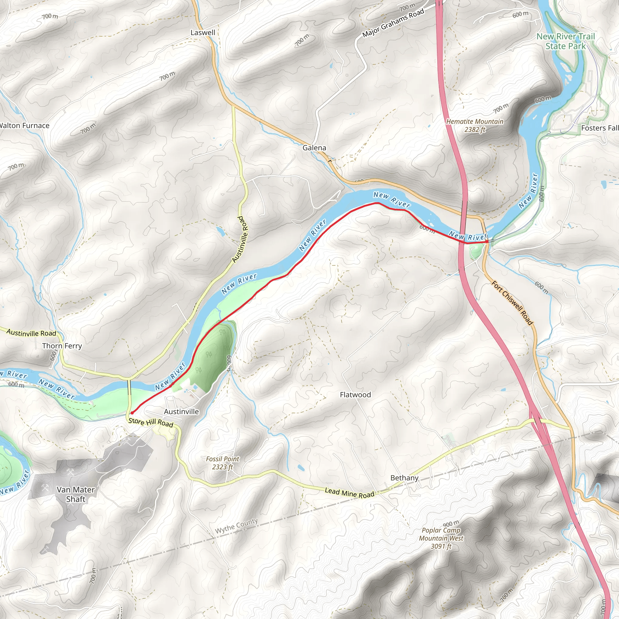 New River Trail from Fort Chiswell Road mobile static map