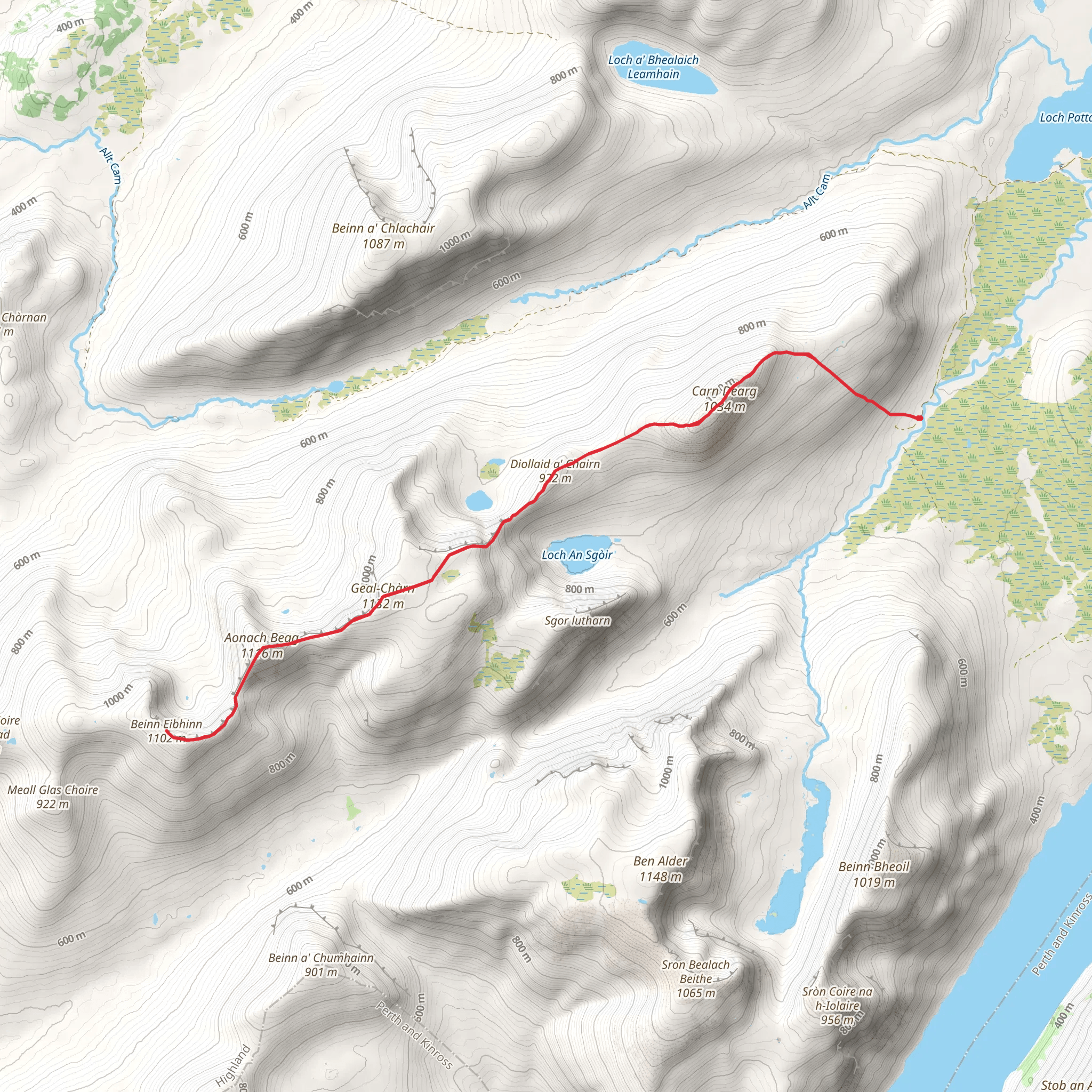 Beinn Èibhinn via Diollaid A' Chairn mobile static map