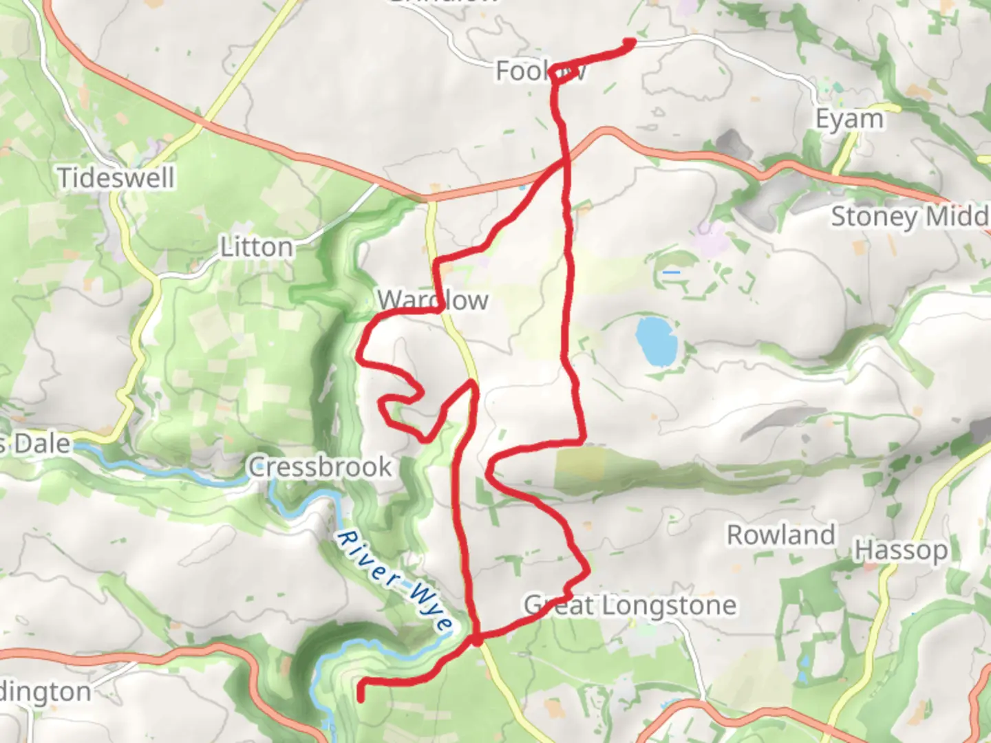 An image depicting the trail Fin cop, wardlow hay cop, waterfall swallet. Cressbrook dale and its surrounding area.