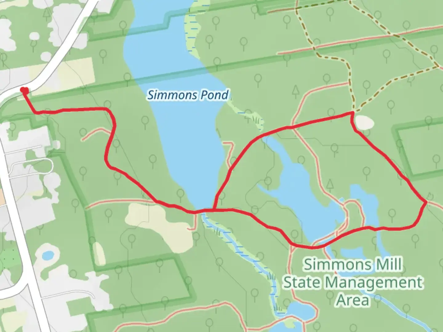 An image depicting the trail Simmons Pond Loop and its surrounding area.