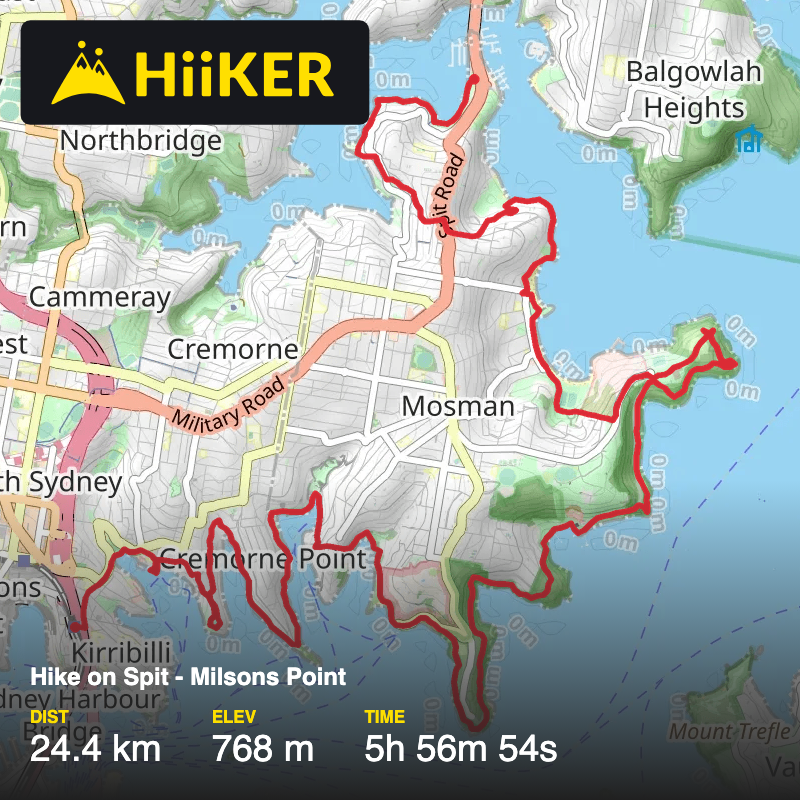 A map preview of the recording Hike on Spit - Milsons Point.