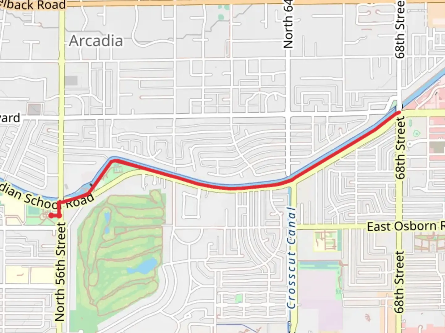 An image depicting the trail Arizona Canal Walk and its surrounding area.