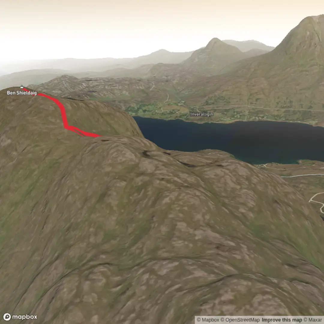 An image depicting the trail Loch Damh and Ben Shieldaig Loop and its surrounding area.