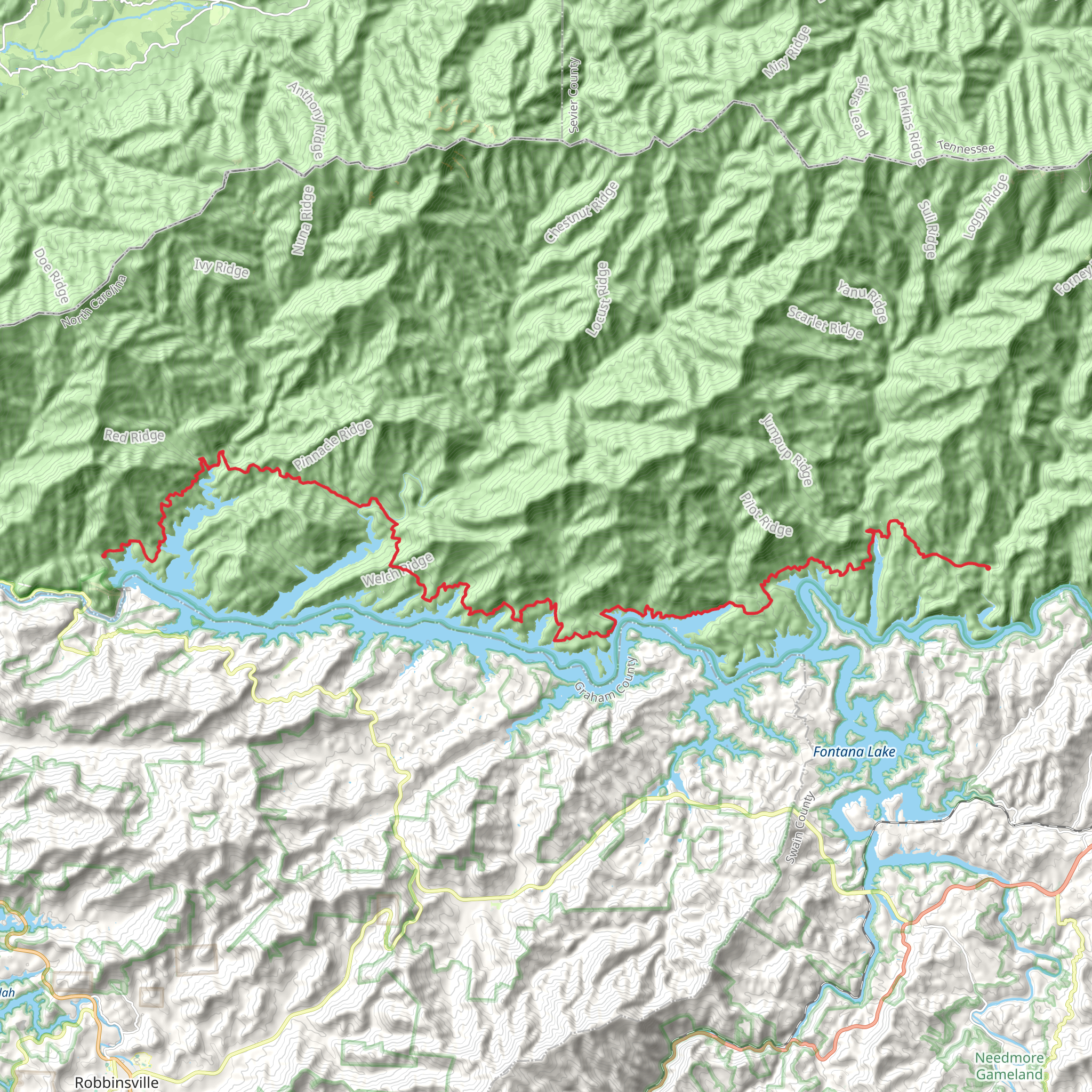 Lakeshore Trail via Fontana Dam mobile static map