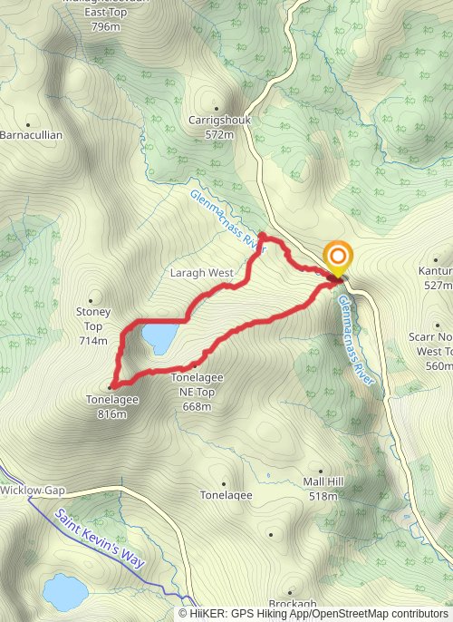 A map preview of the recording Hike on Lough Ouler and Tonelagee Loop.