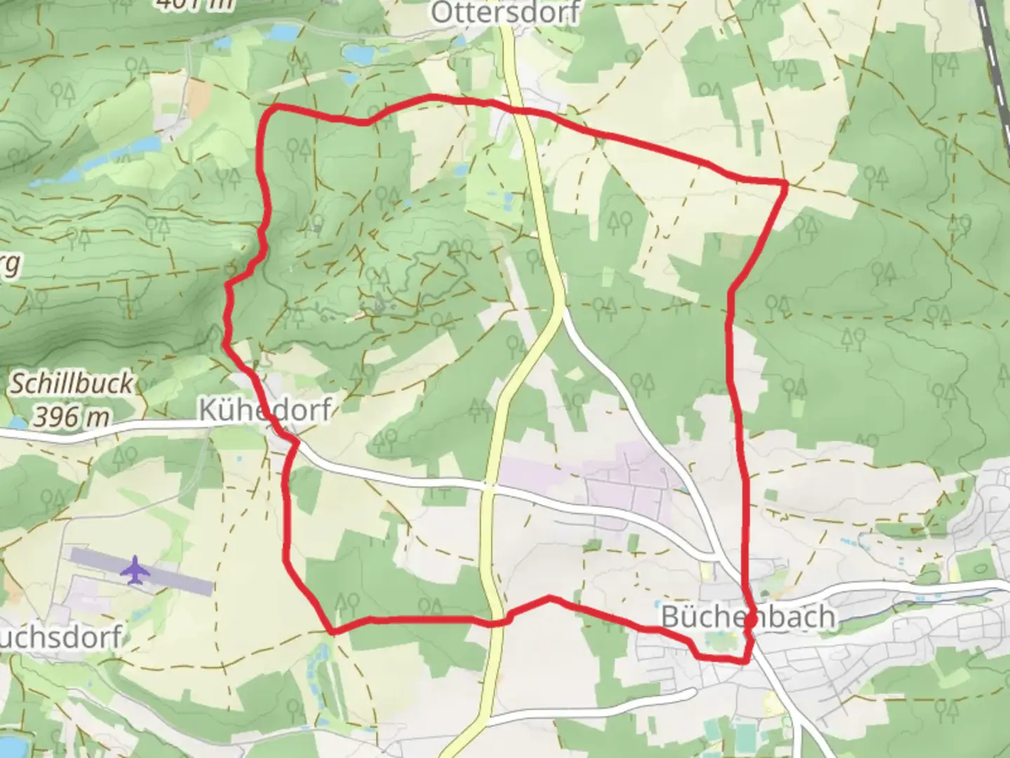 An image depicting the trail Rundwanderweg Buechenbach and its surrounding area.