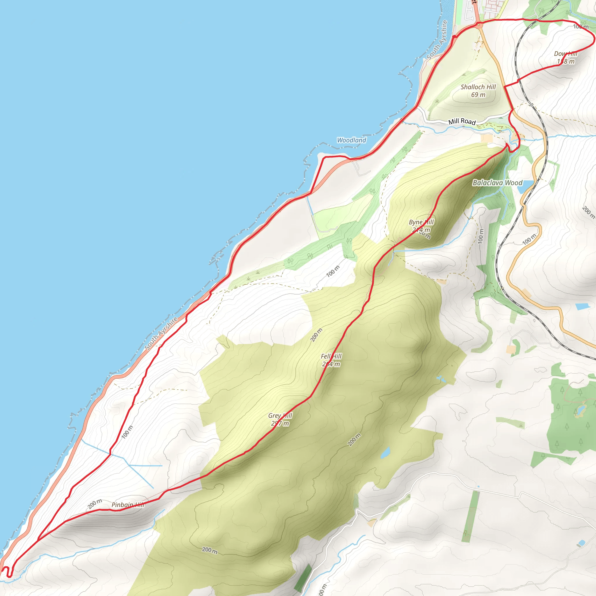 Byne, Fell, Grey and Pinbain Hill Loop from Girvan mobile static map