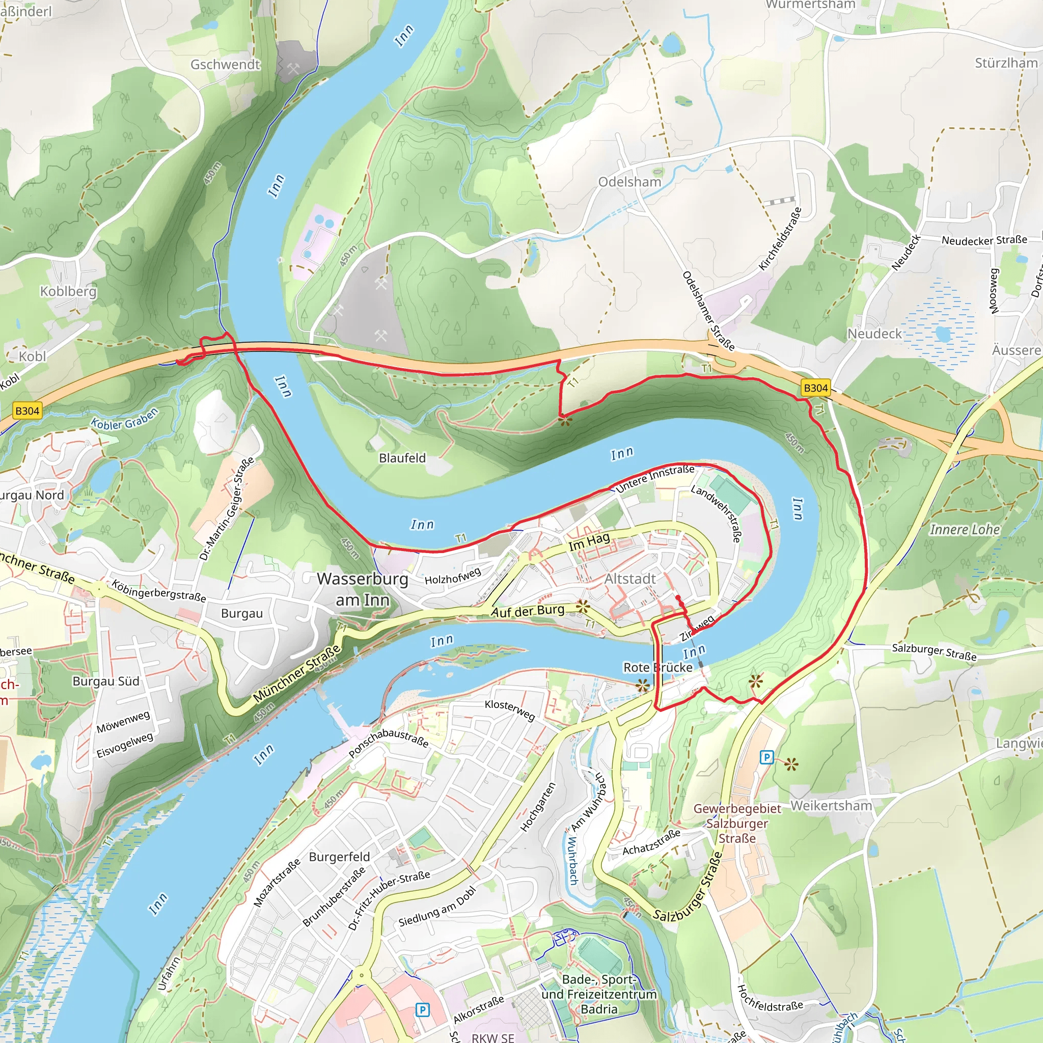 River Inn and Altstadt Loop via Skulpturenweg mobile static map